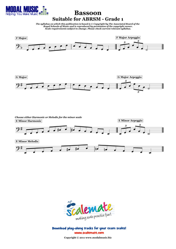 Grade 1 Bassoon Scales (ABRSM) | Teaching Resources