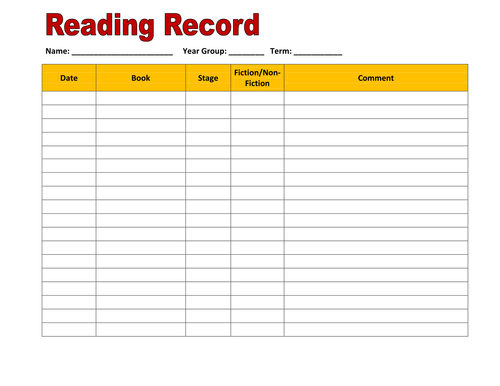 Free Printable Reading Record Sheet