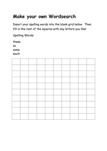 blank wordsearch spelling activity teaching resources