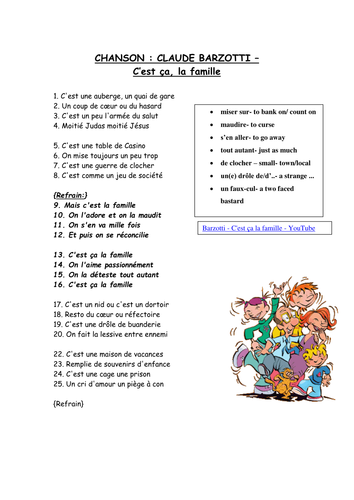 La famille- Song | Teaching Resources