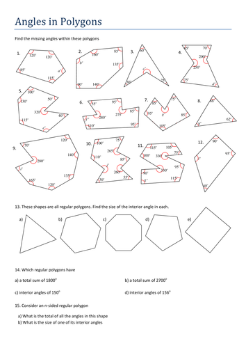 KS3 Maths Angles In Polygons Worksheet Teaching Resources