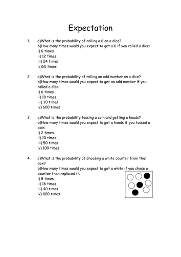 probability expectation worksheet