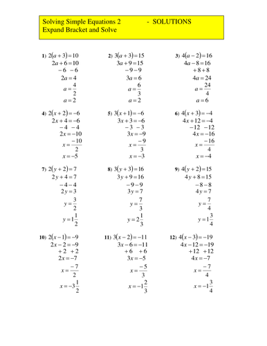 Solving Simple Equations 2 | Teaching Resources
