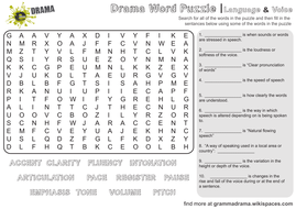drama word puzzle activity sheet with questions teaching resources