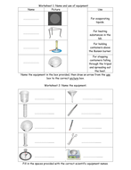 Equipment worksheets | Teaching Resources