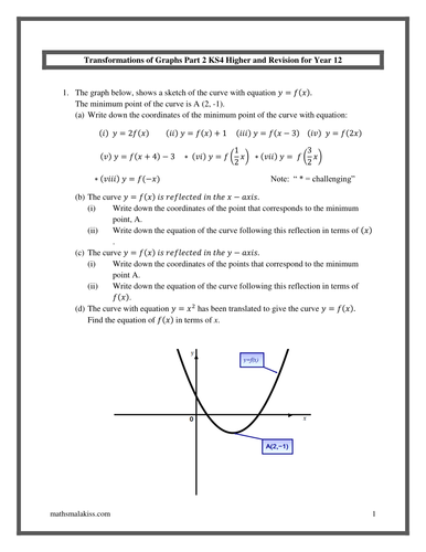 Transformations of graphs Part 2, KS4,Higher , KS5 | Teaching Resources