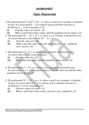 worksheet for A'Level Math | Teaching Resources