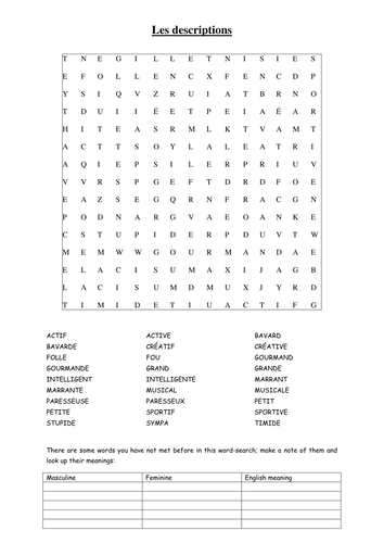 Word search on descriptions | Teaching Resources