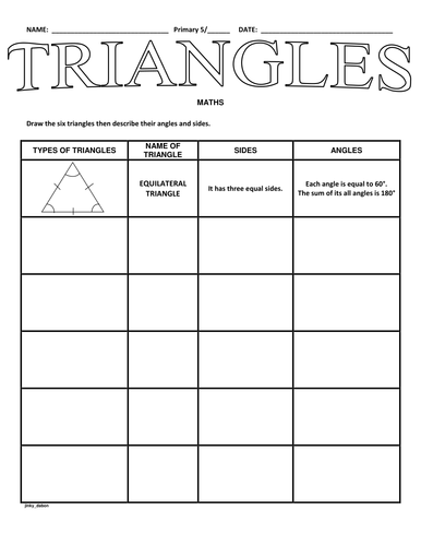 Printables Types Of Triangles Worksheet draw the types of triangles by jinkydabon teaching resources tes