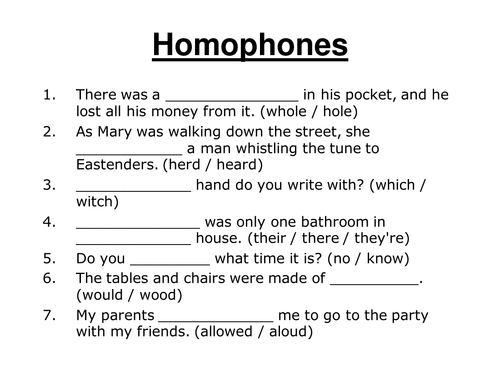 Homophones Cloze starter Slide to add | Teaching Resources