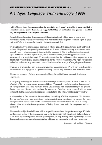 Meta Ethics 1st half of SOW | Teaching Resources