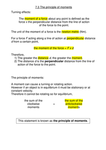Principle of Moments notes for As Level Physics Teaching Resources
