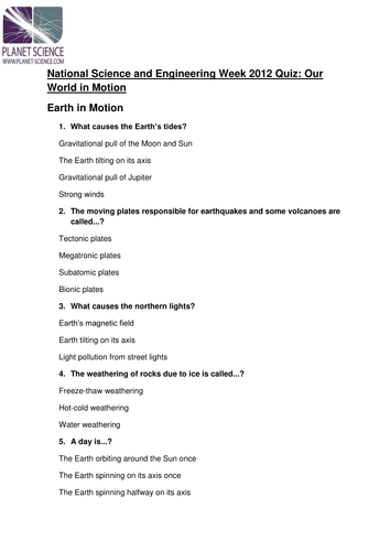National Science and Engineering Week 2012 Quiz | Teaching Resources