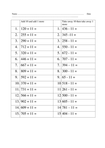 Addition and subtraction of 11 | Teaching Resources