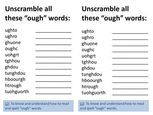 Ough Spelling Words Unscramble By He4therlouise Teaching