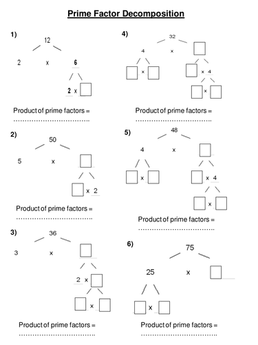 prime factor trees scaffolding worksheet teaching resources