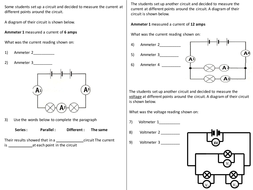 Current + Voltage in circuits questions worksheet by elevateeducation