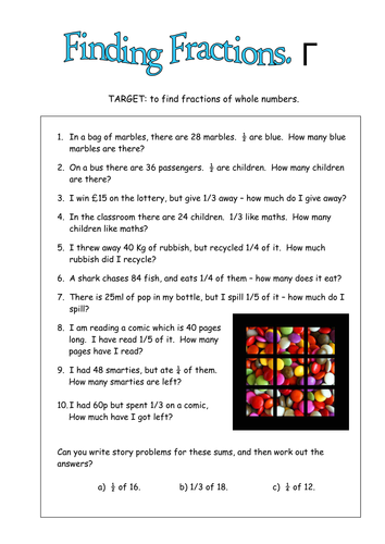 fractions of amounts including real life teaching resources