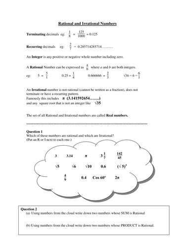 Rational & Irrational Numbers | Teaching Resources