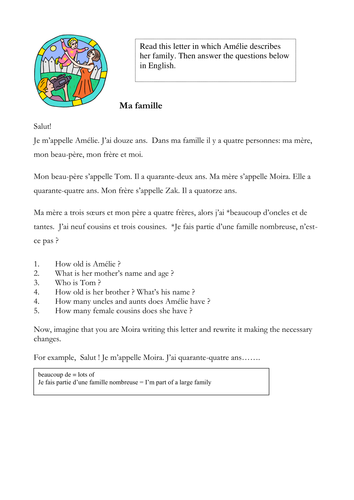 ma famille reading comprehension teaching resources