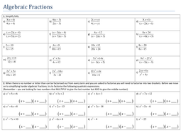 Simplifying Algebraic Fractions By Tristanjones Teaching Resources
