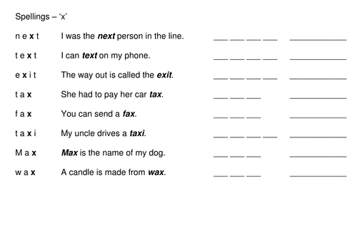 x spelling homework