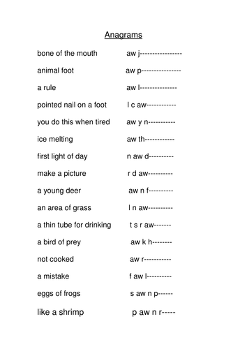 aw worksheet | Teaching Resources