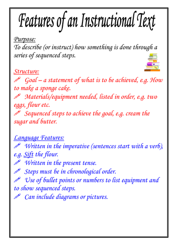 features of instructional texts poster teaching resources