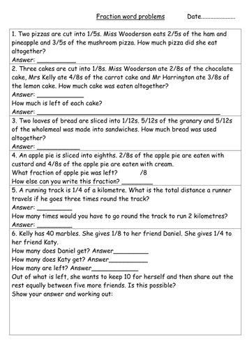 Fractions word problems - year 3 by hannahw2 - Teaching ...