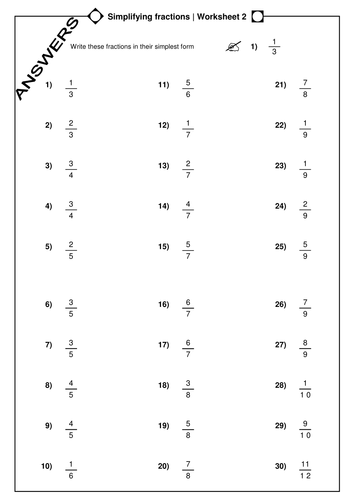 Simplifying Fractions Worksheet 2 answers.pdf