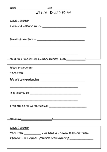 News & Weather Report Script Writing | Teaching Resources