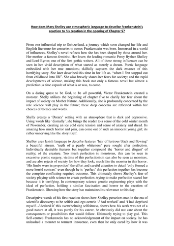Frankenstein coursework chapter 5 picture