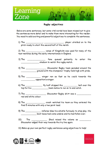 Rugby adjectives | Teaching Resources