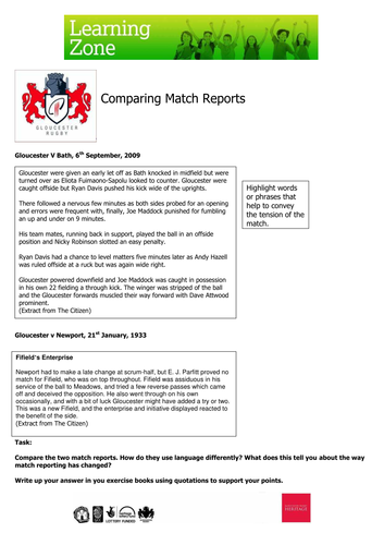 Analysing & Comparing an archive and modern report | Teaching Resources