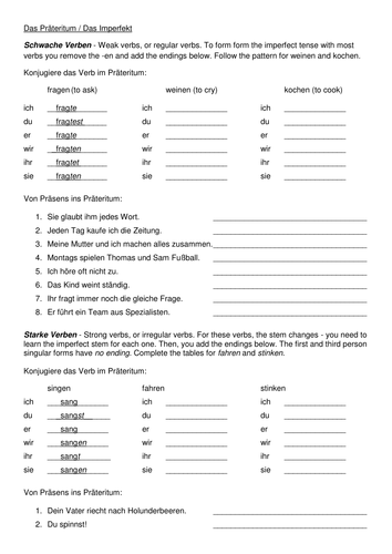 Printables German Grammar Worksheets imperfect tense worksheet with explanation by ggorton teaching resources tes
