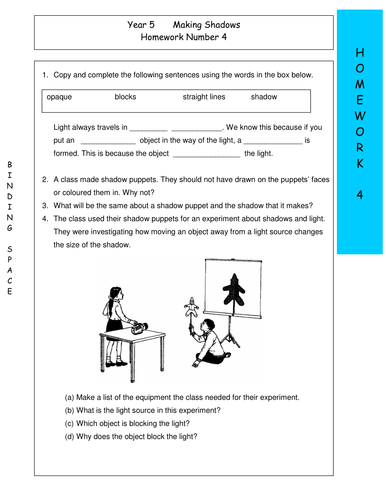 Light and shadow worksheets pdf picture