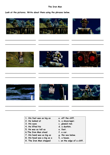 Worksheets to accompany 'The Iron Man' by anon1 - Teaching Resources - TES