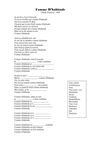 Comme D'habitude - Future | Teaching Resources