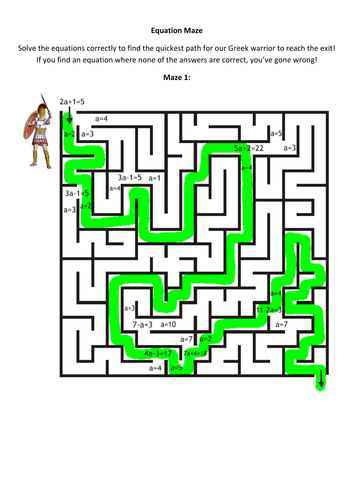 Equation Maze Worksheet and answers. | Teaching Resources