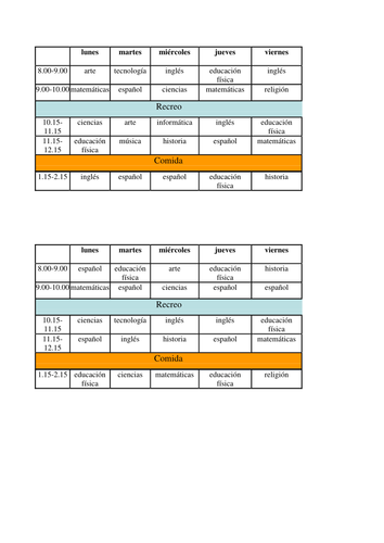 Timetable | Teaching Resources