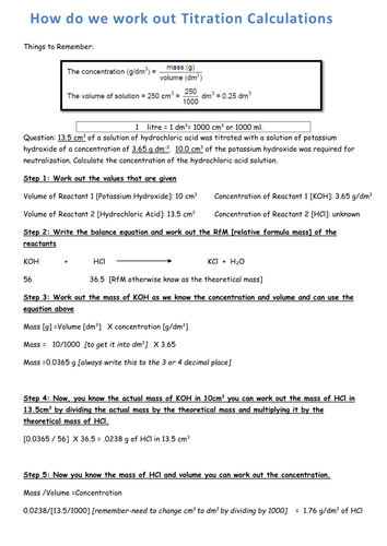 Titration Calculation Helpsheet by miss008 - Teaching ...