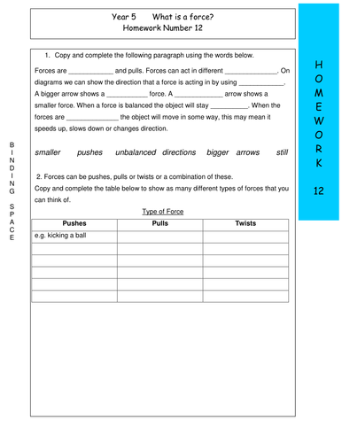 Forces homework 12 | Teaching Resources