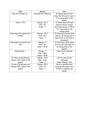 Power Calculations- mixed | Teaching Resources