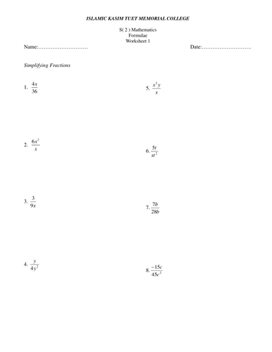 KS3 Algebra Formulae Worksheets by Bahattin - Teaching Resources - TES