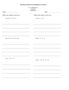 KS3 Algebra algebra worksheets simple uk Formulae Worksheets