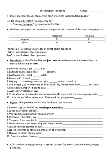 Direct Object Pronouns | Teaching Resources