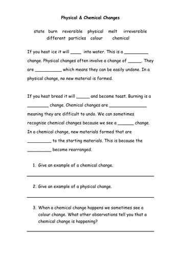 Chemical Physical Changes Teaching Resources