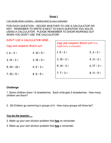 Division questions | Teaching Resources