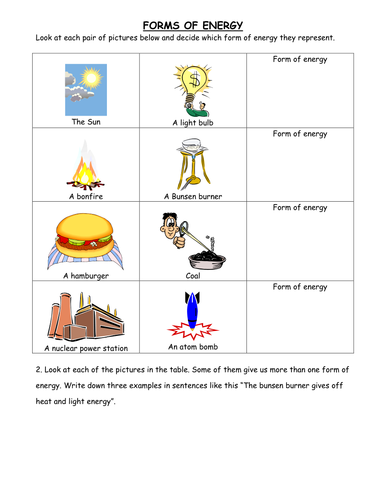 forms of energy assignment