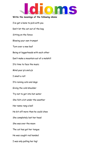 6 worksheet idiom by worksheets Resources TES Teaching Idioms supreme 316 6 worksheet idiom by worksheets Resources TES Teaching Idioms supreme 316